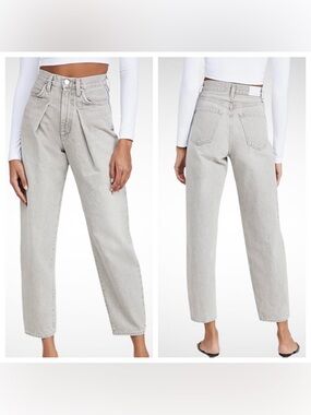 Goldsign The Pleat Curve Jeans tapered ankle barrel leg Wylam grey size 27